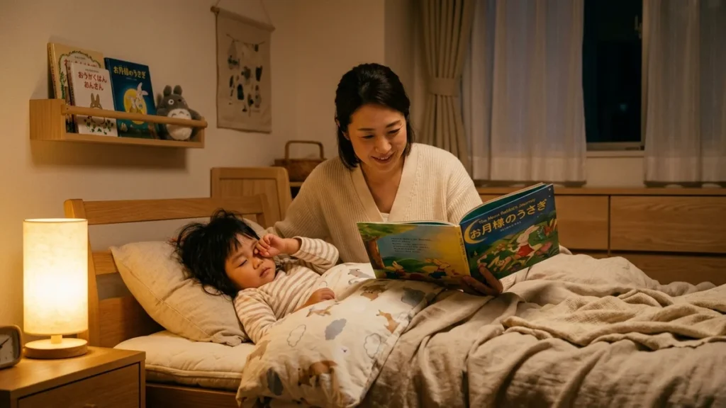 寝る前の子供のスクリーンタイム：絵本を読み聞かせる優しい夜のルーティン